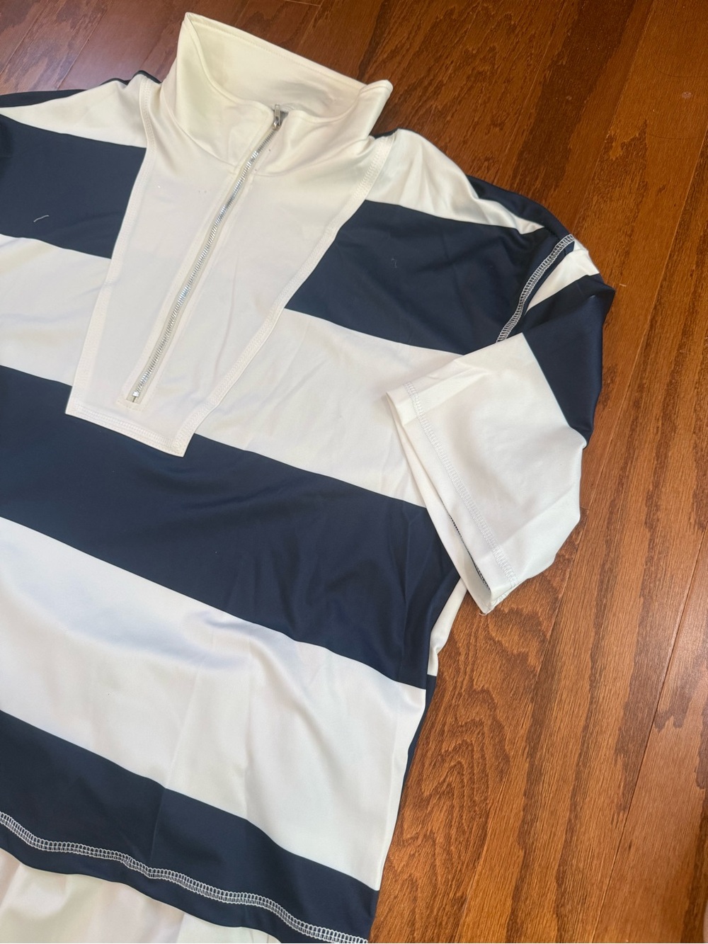 Coastal Navy Stripe Lounge Set Quarter Zip Top & Shorts - Picture 5 of 8